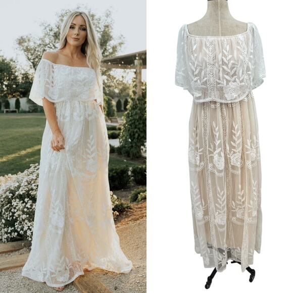 Baltic Born Dresses & Skirts - Baltic Born The Leon White Off Shoulder Maxi Dress Lace Crochet Size XL